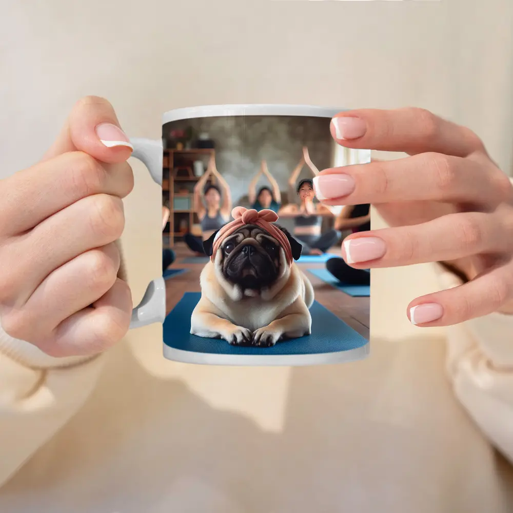Pug Dog Wearing Headband Yoga Class – Mugs