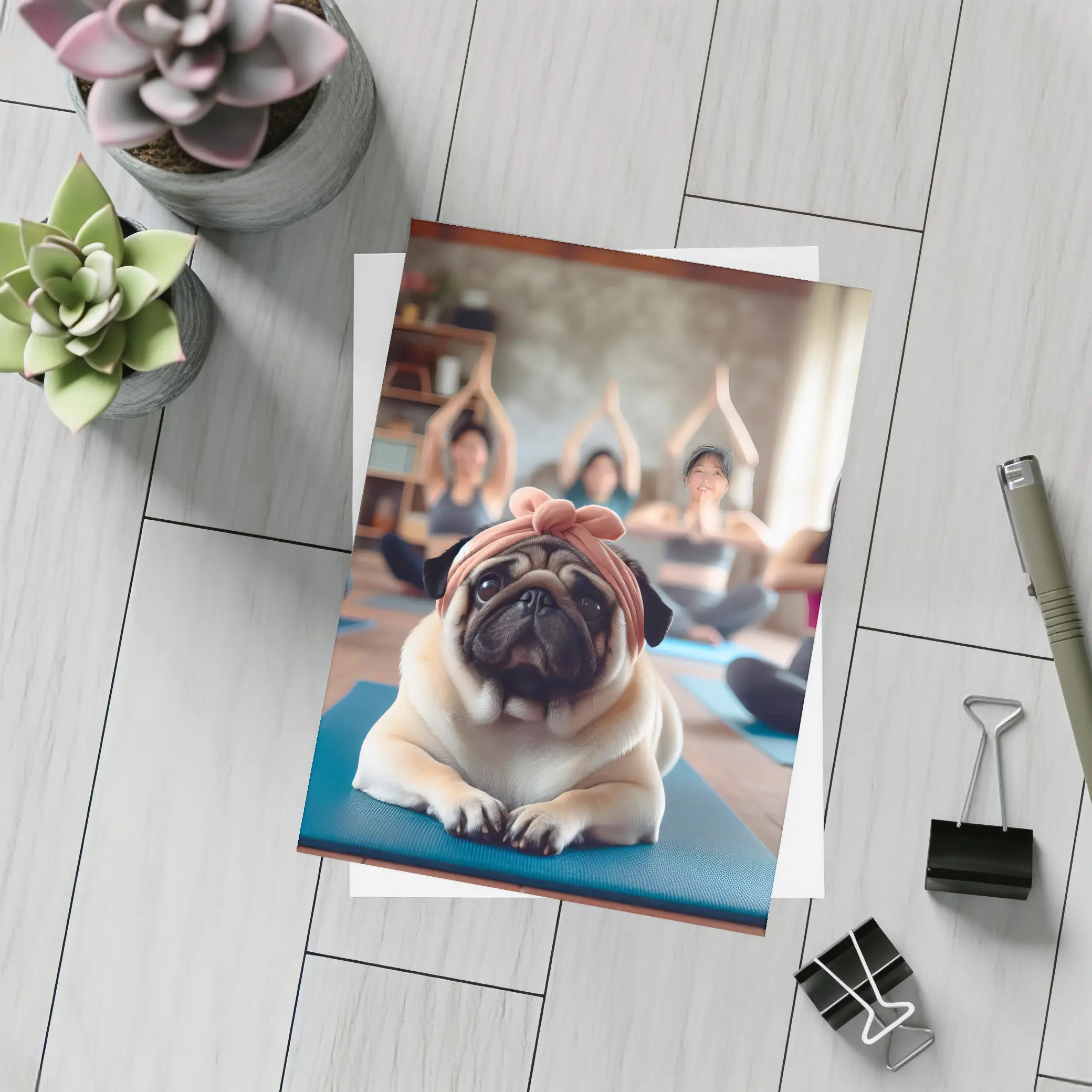 Pug Dog Wearing Headband Yoga Class – Postcards