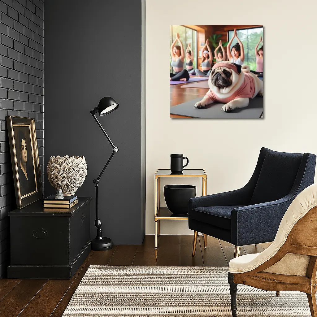 Pug Dog Yoga Class Studio Setting – Wall Art