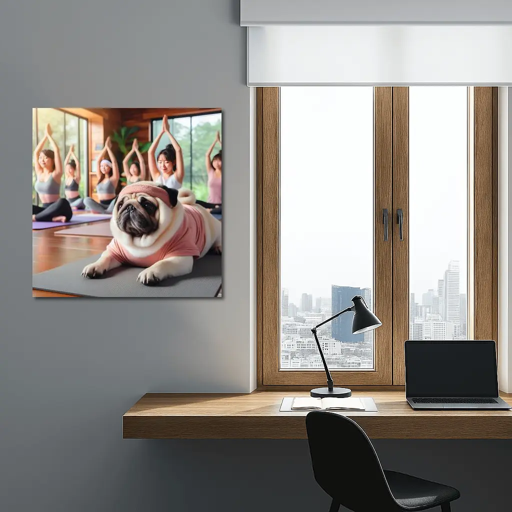 Pug Dog Yoga Class Studio Setting – Wall Art