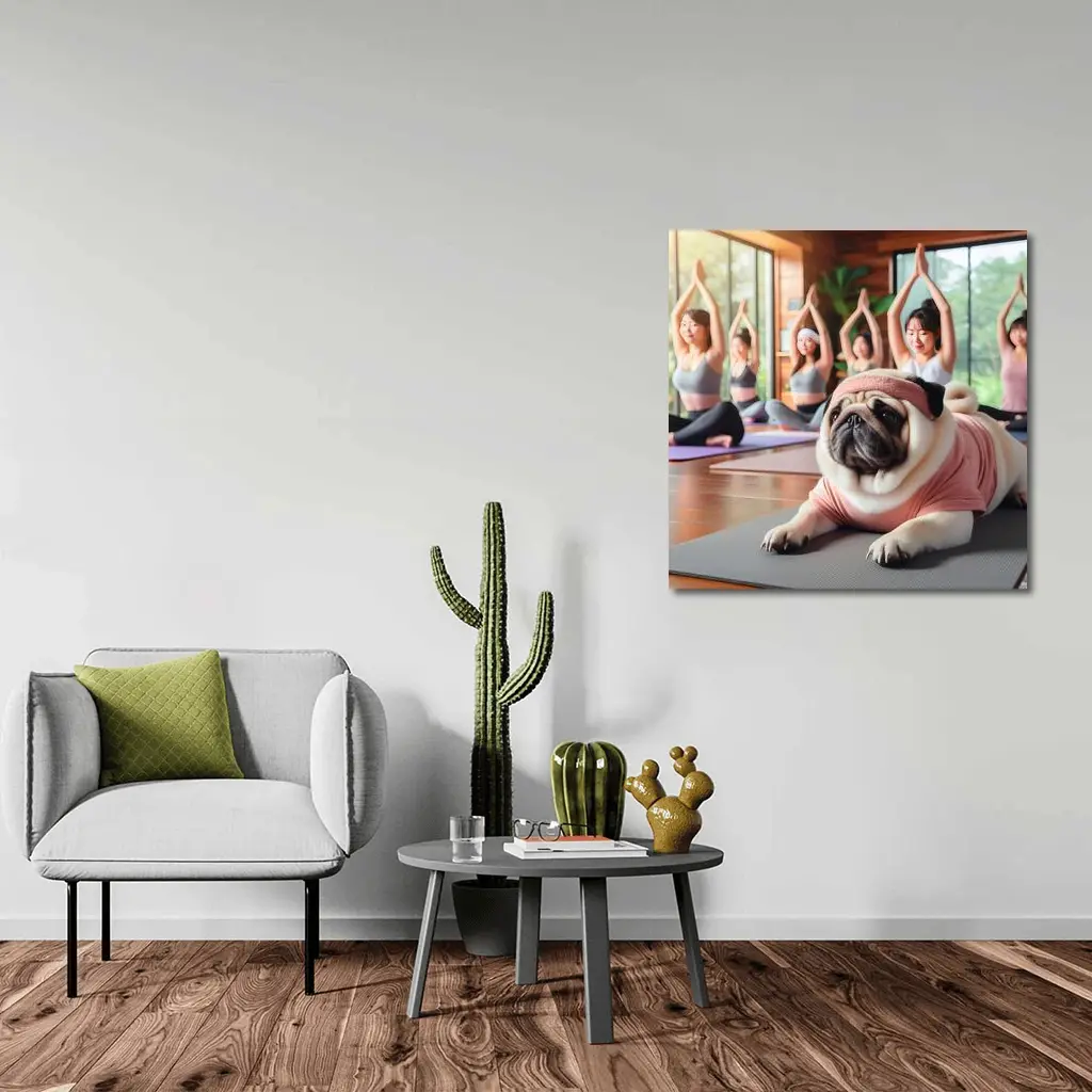 Pug Dog Yoga Class Studio Setting – Wall Art