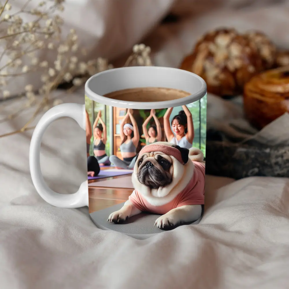 Pug Dog Yoga Class Studio Setting – Mugs