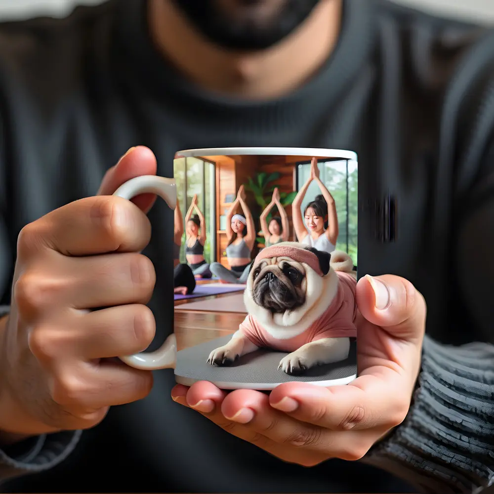 Pug Dog Yoga Class Studio Setting – Mugs