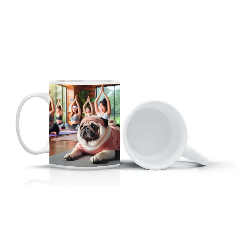 Pug Dog Yoga Class Studio Setting – Mugs