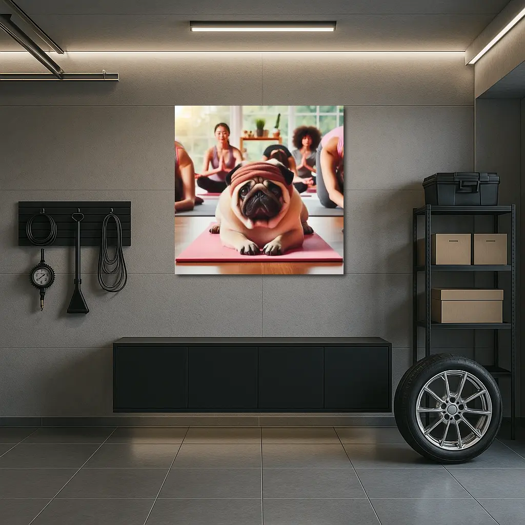 Pug Dog Wearing Headband Yoga Class – Wall Art
