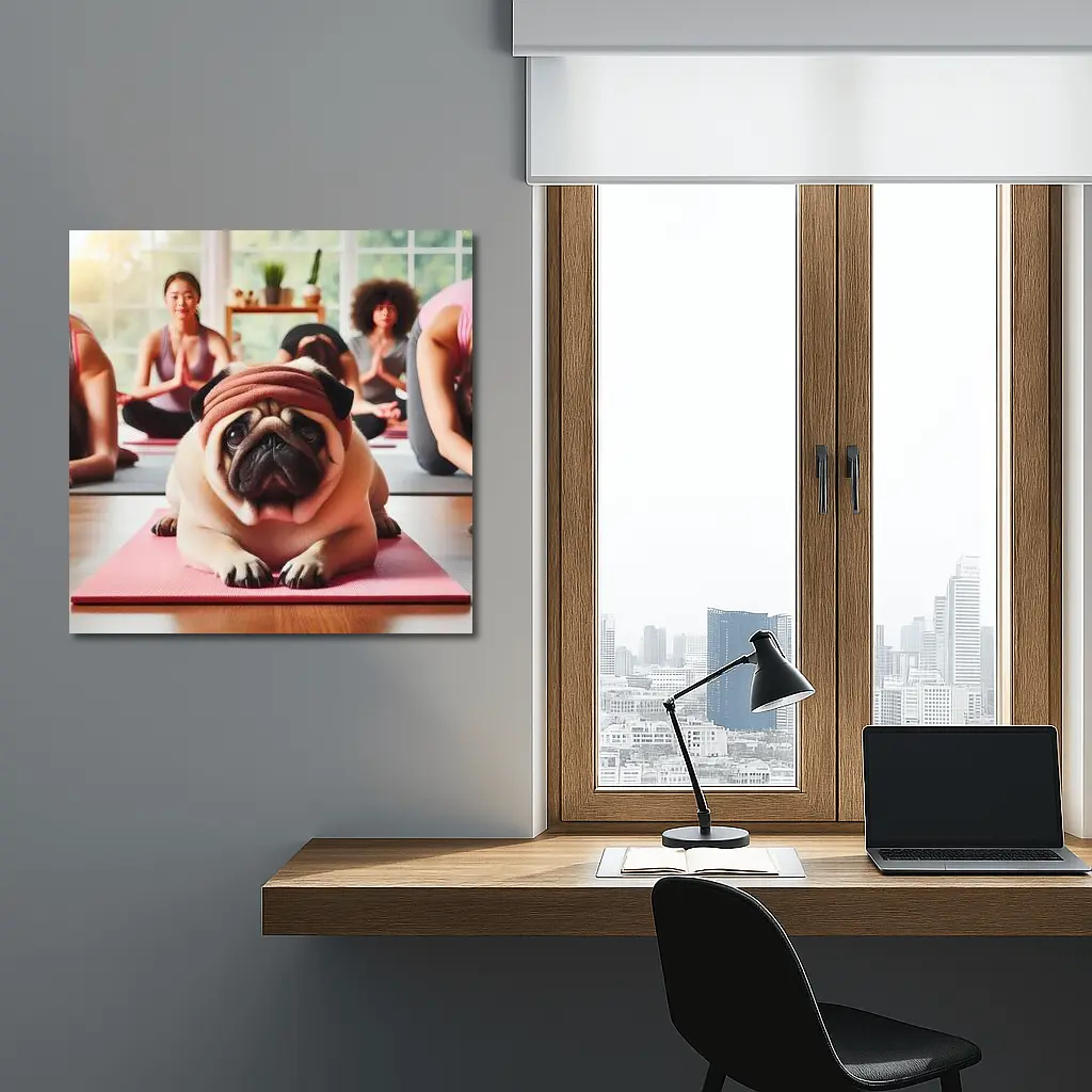 Pug Dog Wearing Headband Yoga Class – Wall Art