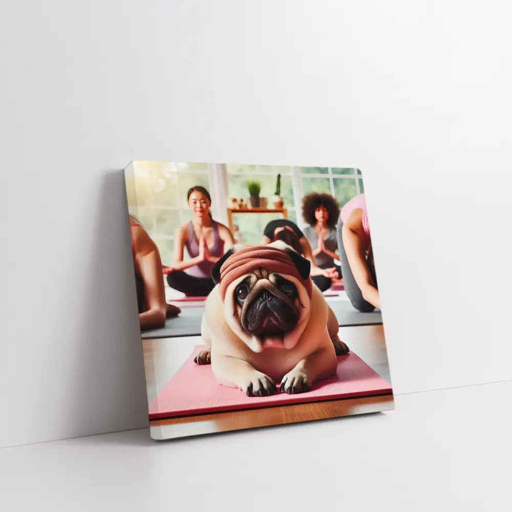 Pug Dog Wearing Headband Yoga Class – Wall Art
