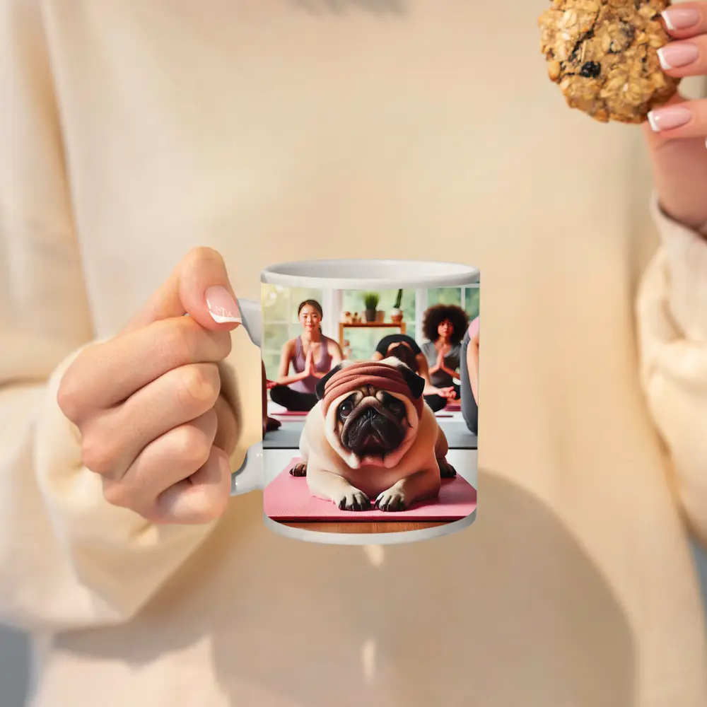 Pug Dog Wearing Headband Yoga Class – Mugs