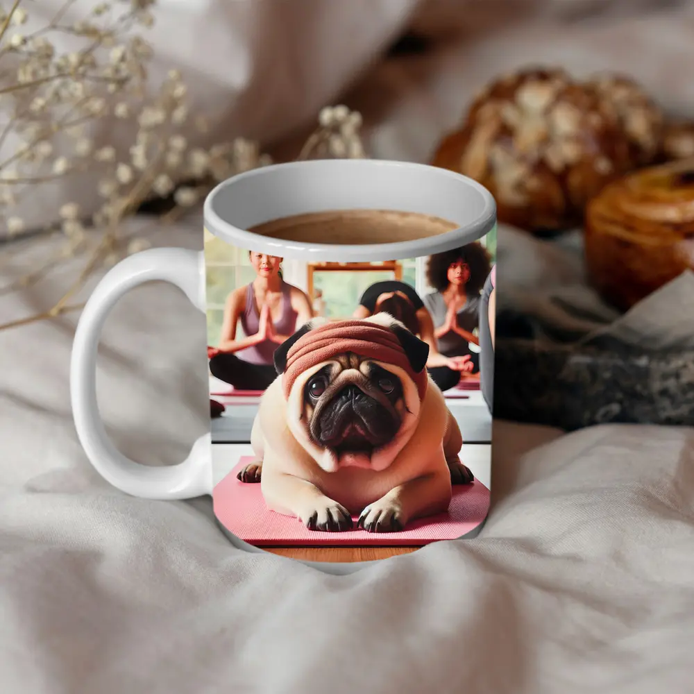 Pug Dog Wearing Headband Yoga Class – Mugs