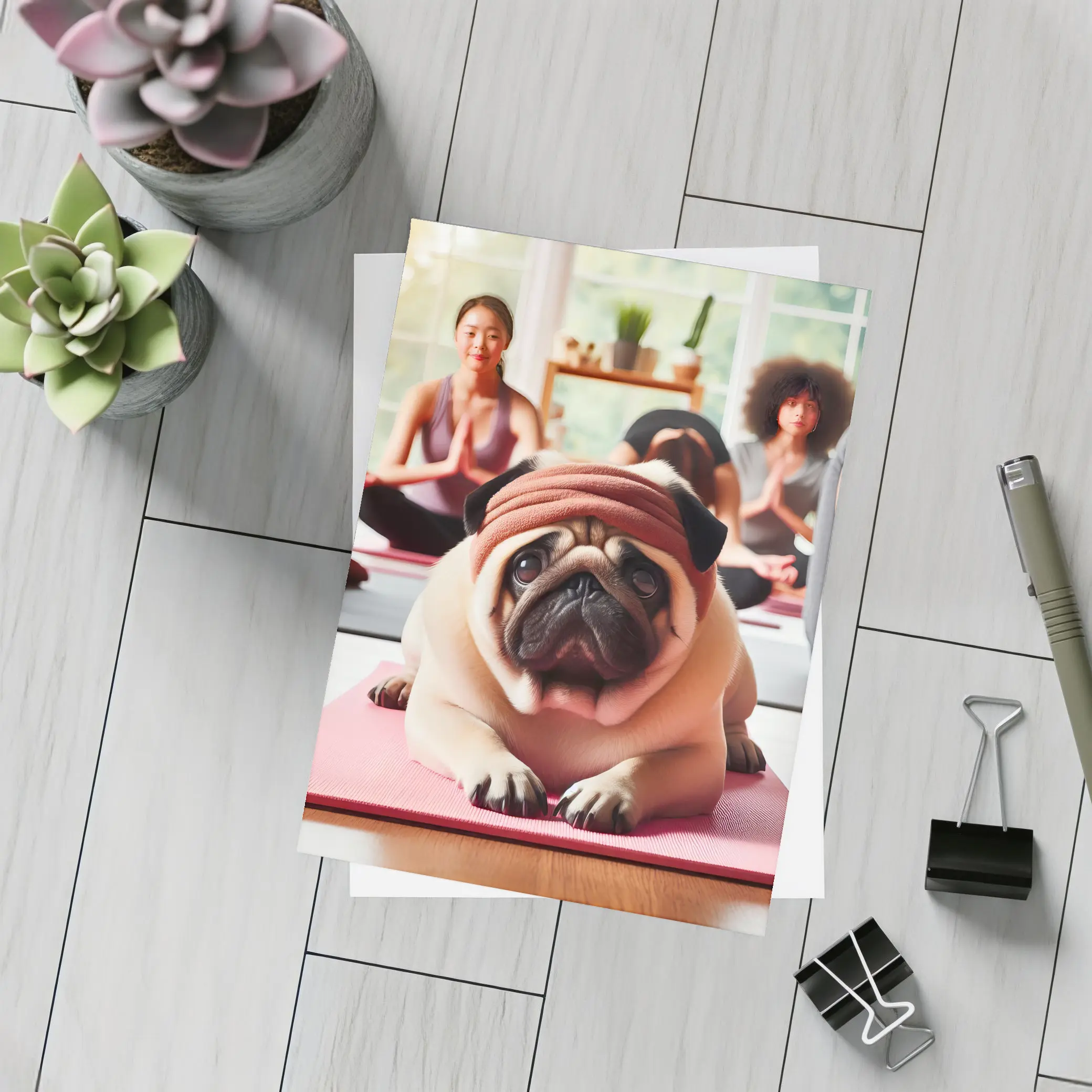 Pug Dog Wearing Headband Yoga Class – Postcards