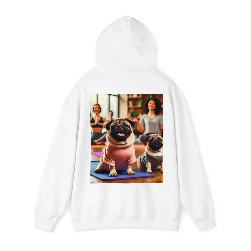 Pugs Doing Yoga in Fitness Studio – Hoodies