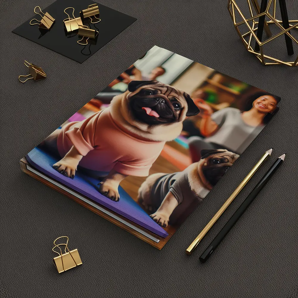 Pugs Doing Yoga in Fitness Studio – Notebooks