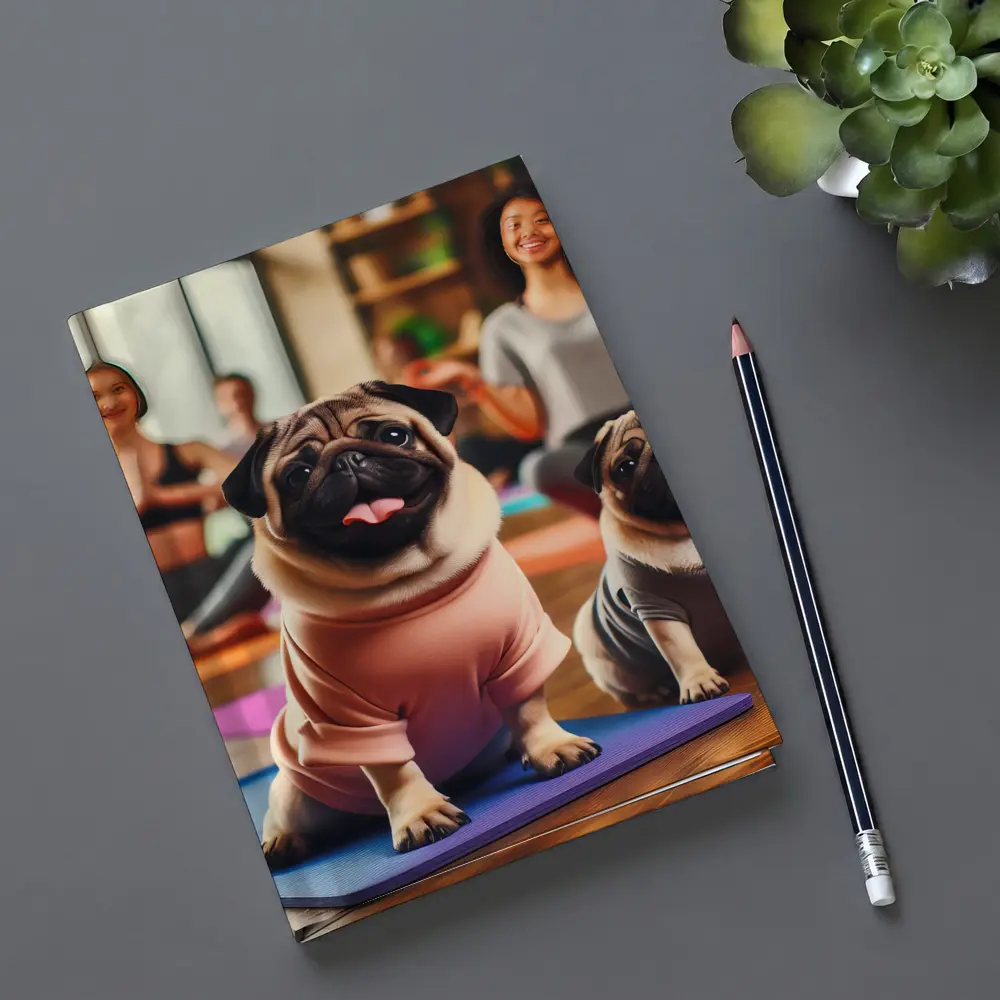 Pugs Doing Yoga in Fitness Studio – Notebooks