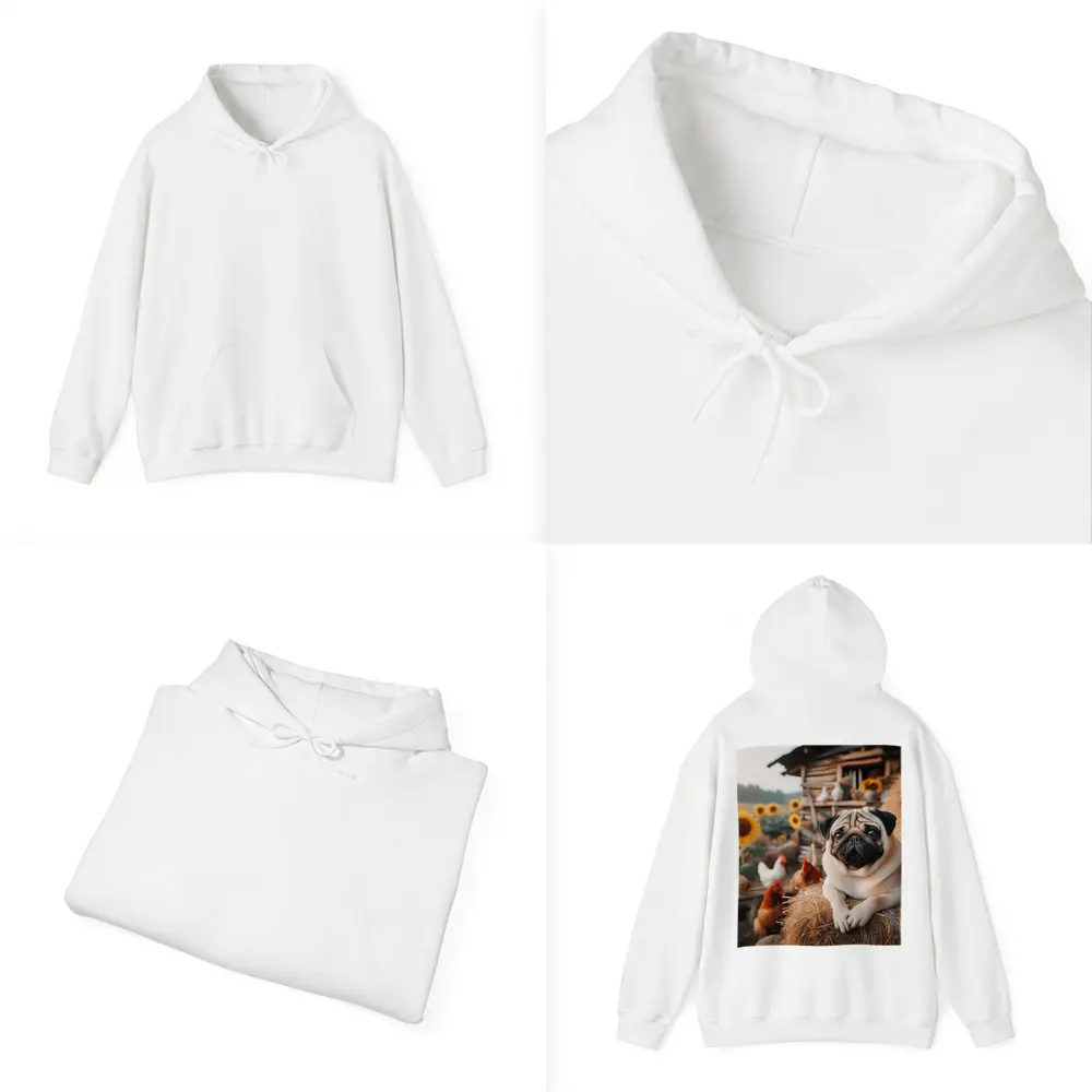 Pug Dog Resting on Farm Hay Bale – Hoodies