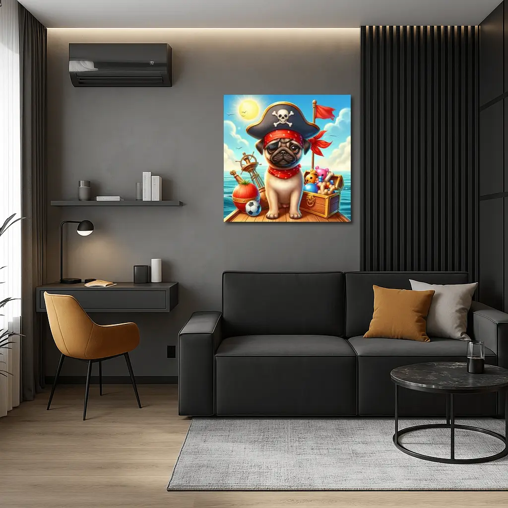 Pirate Pug Puppy on Ocean Ship – Wall Art
