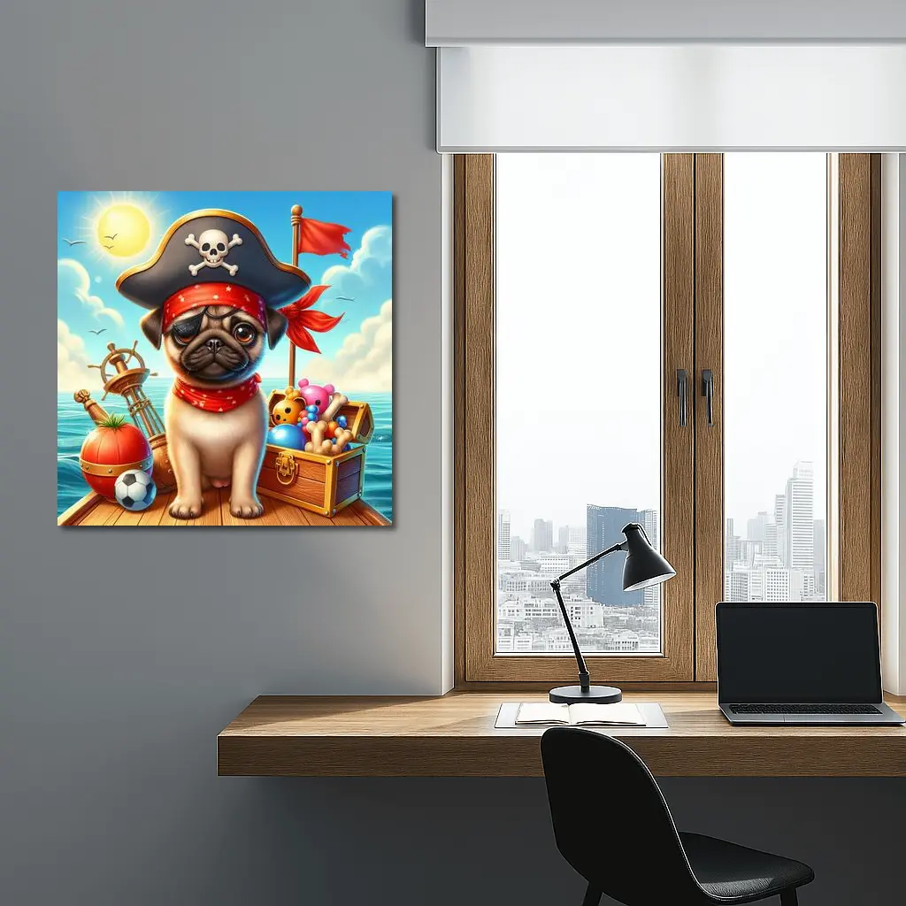 Pirate Pug Puppy on Ocean Ship – Wall Art