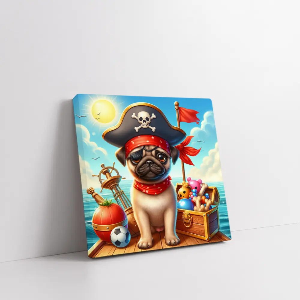Pirate Pug Puppy on Ocean Ship – Wall Art