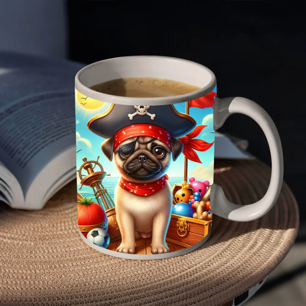 Pirate Pug Puppy on Ocean Ship – Mugs