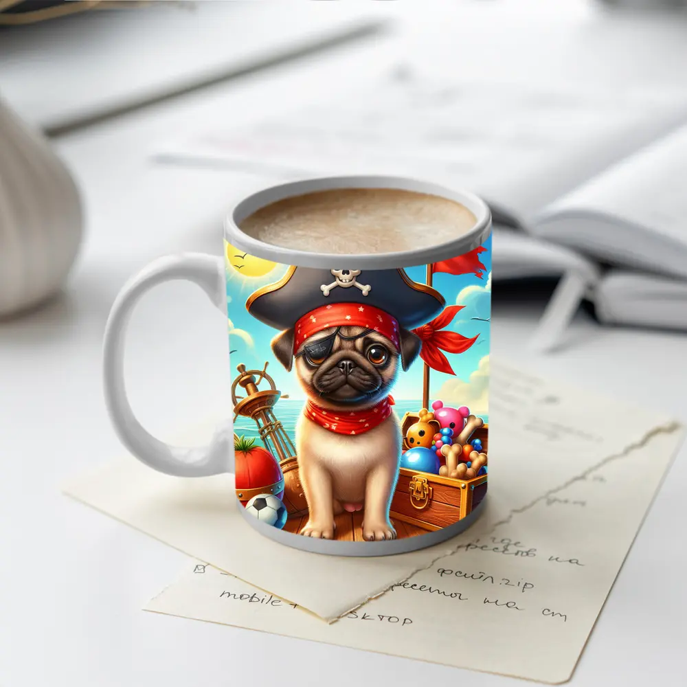 Pirate Pug Puppy on Ocean Ship – Mugs