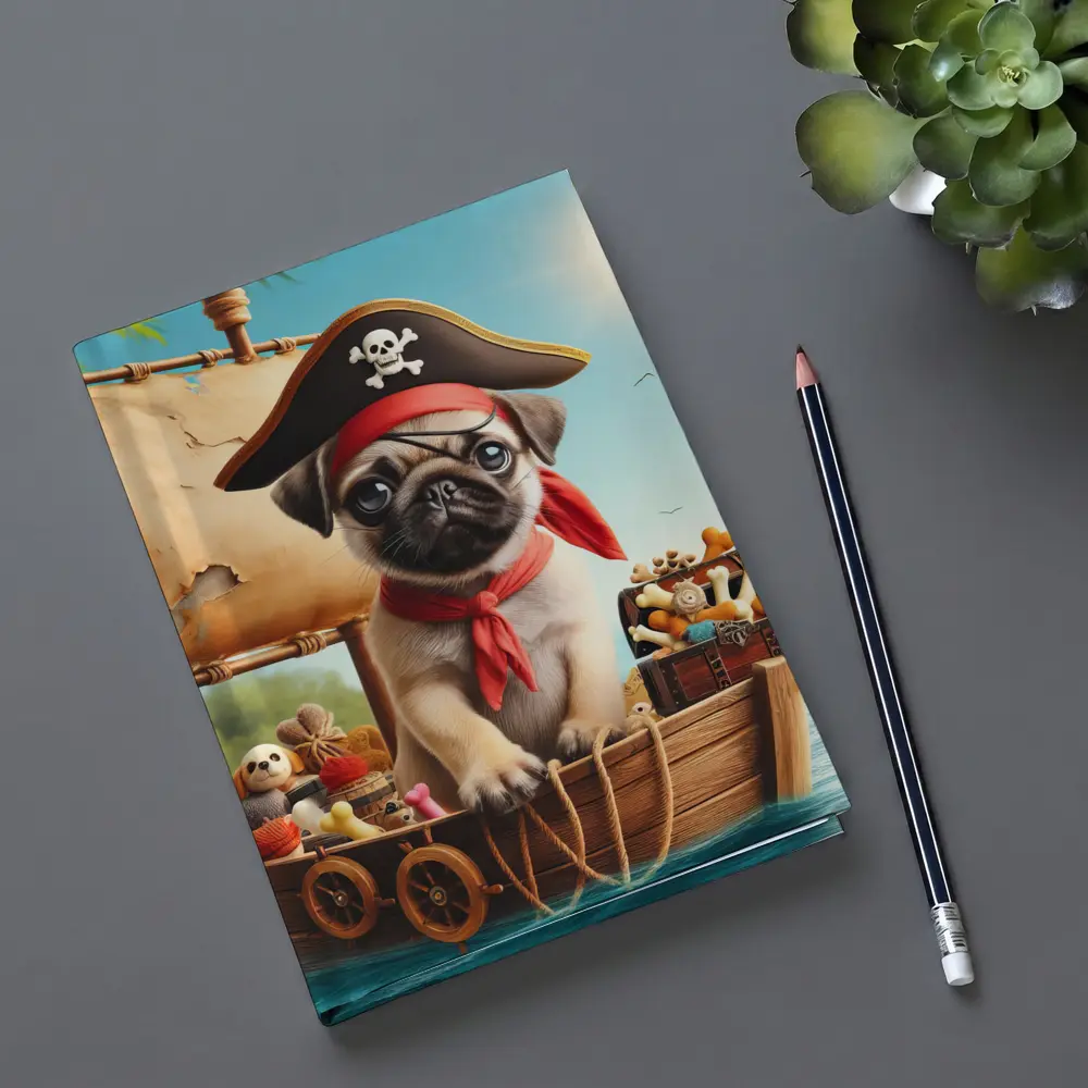 Pug Puppy Pirate Captain On Wooden Boat – Notebooks