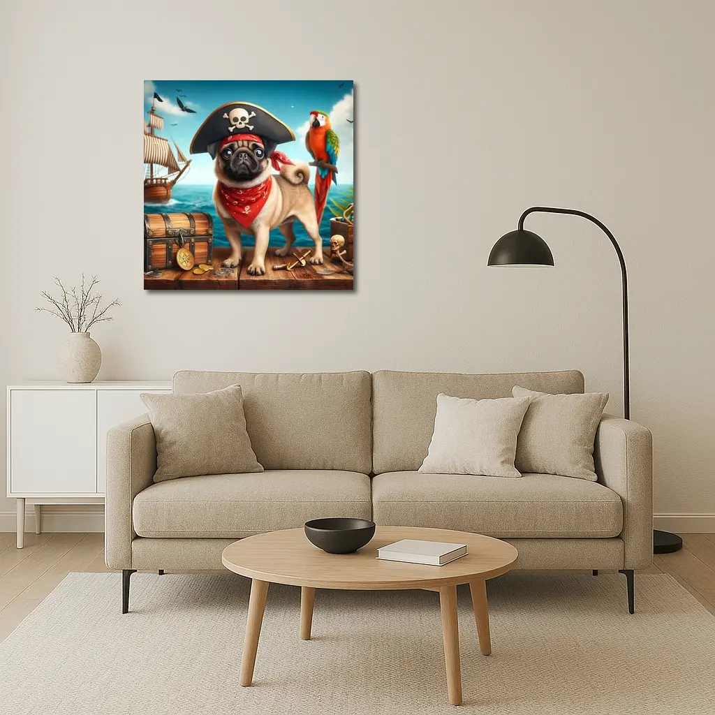 Pug Pirate Dog Treasure Chest Ocean Adventure – Wall Art
