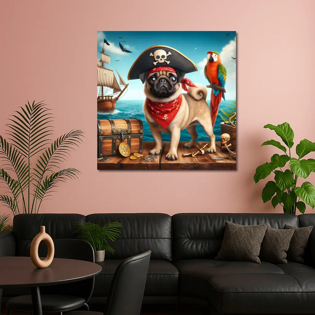 Pug Pirate Dog Treasure Chest Ocean Adventure – Wall Art