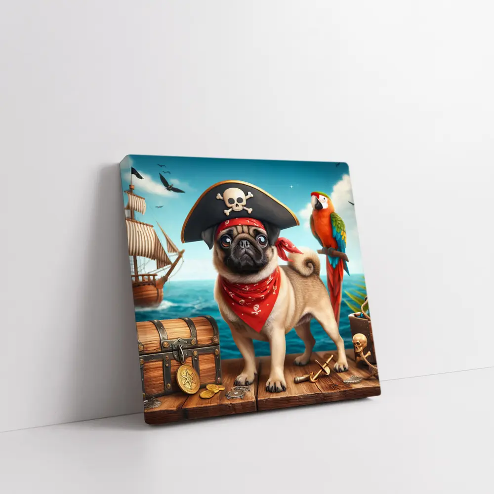 Pug Pirate Dog Treasure Chest Ocean Adventure – Wall Art