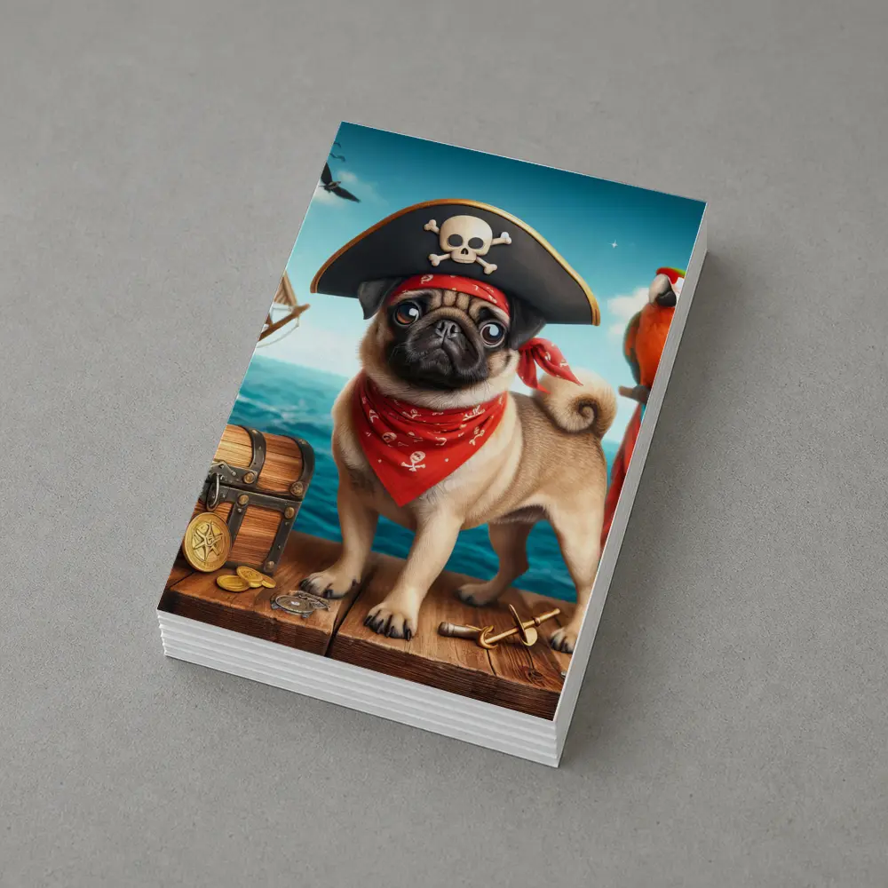 Pug Pirate Dog Treasure Chest Ocean Adventure – Postcards