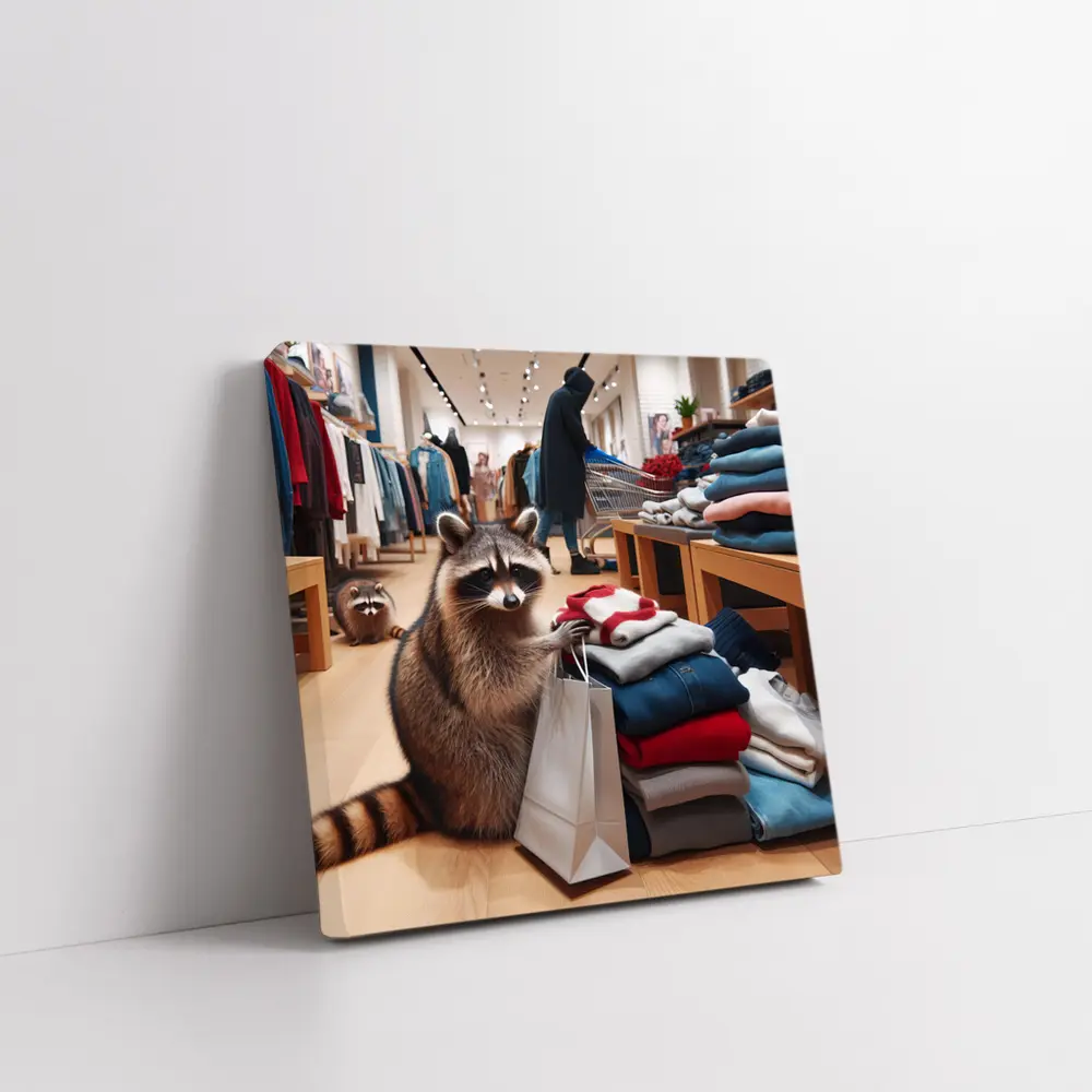 Raccoon Shopping In Clothing Store – Wall Art