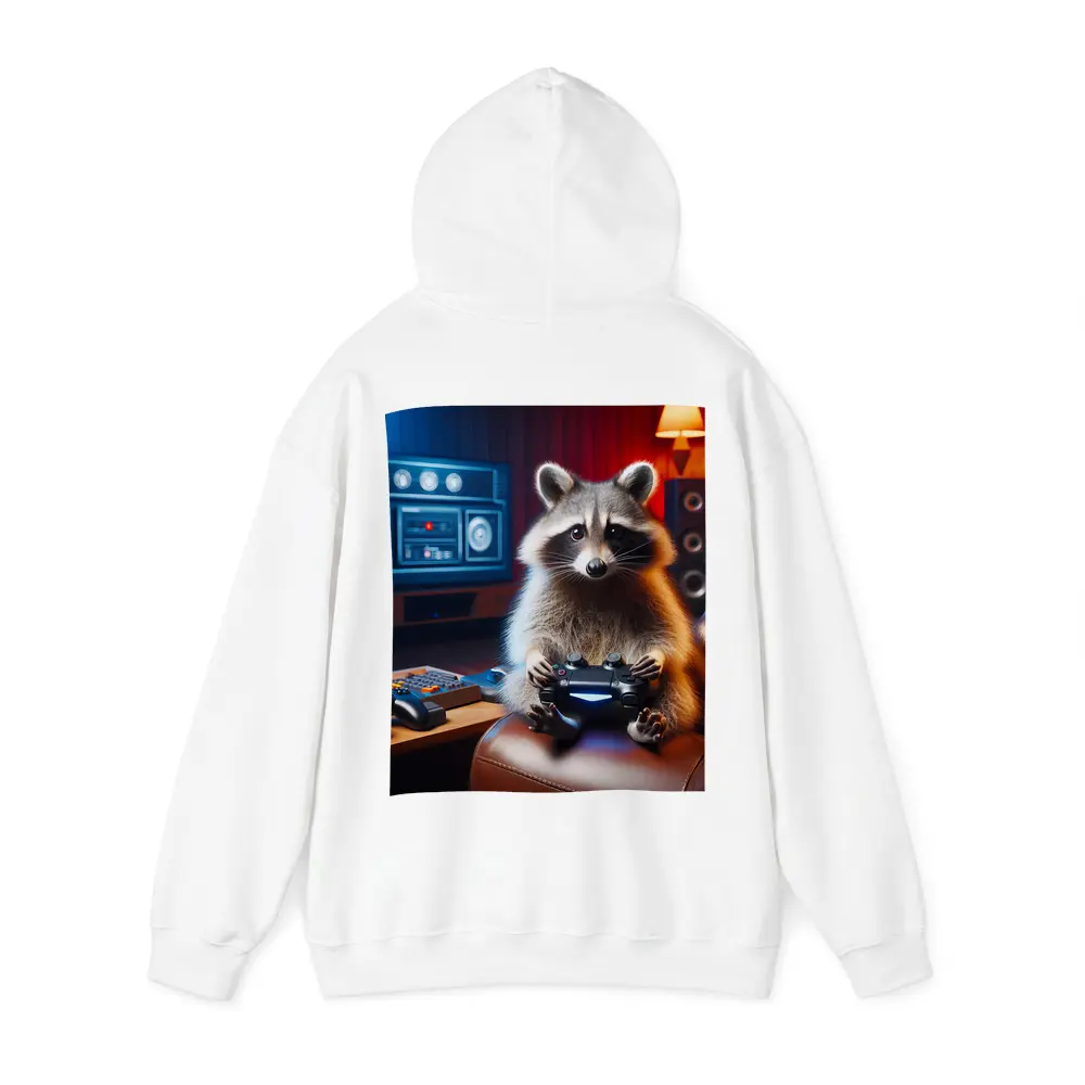 Raccoon Gamer Playing Controller in Gaming Room – Hoodies