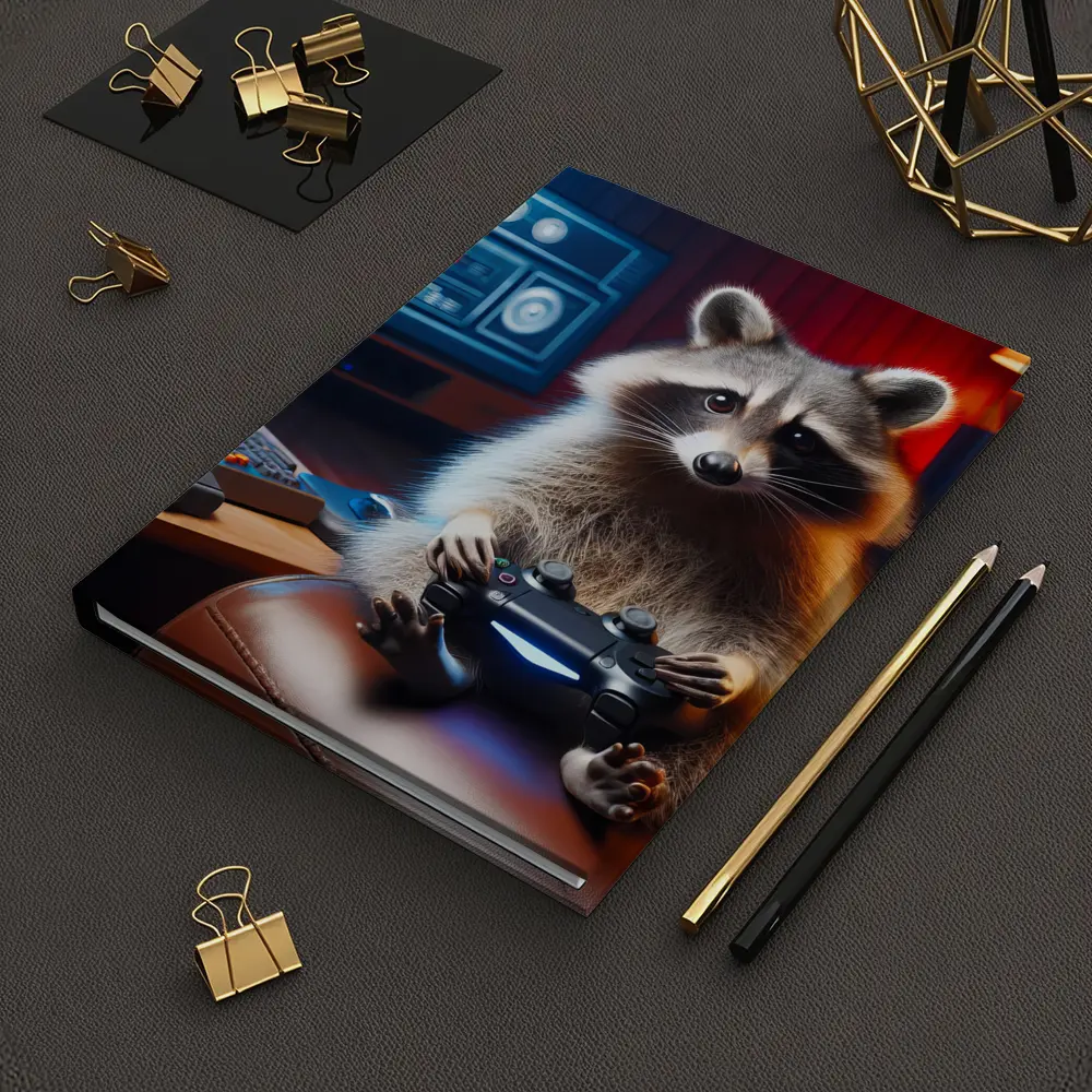 Raccoon Gamer Playing Controller in Gaming Room – Notebooks