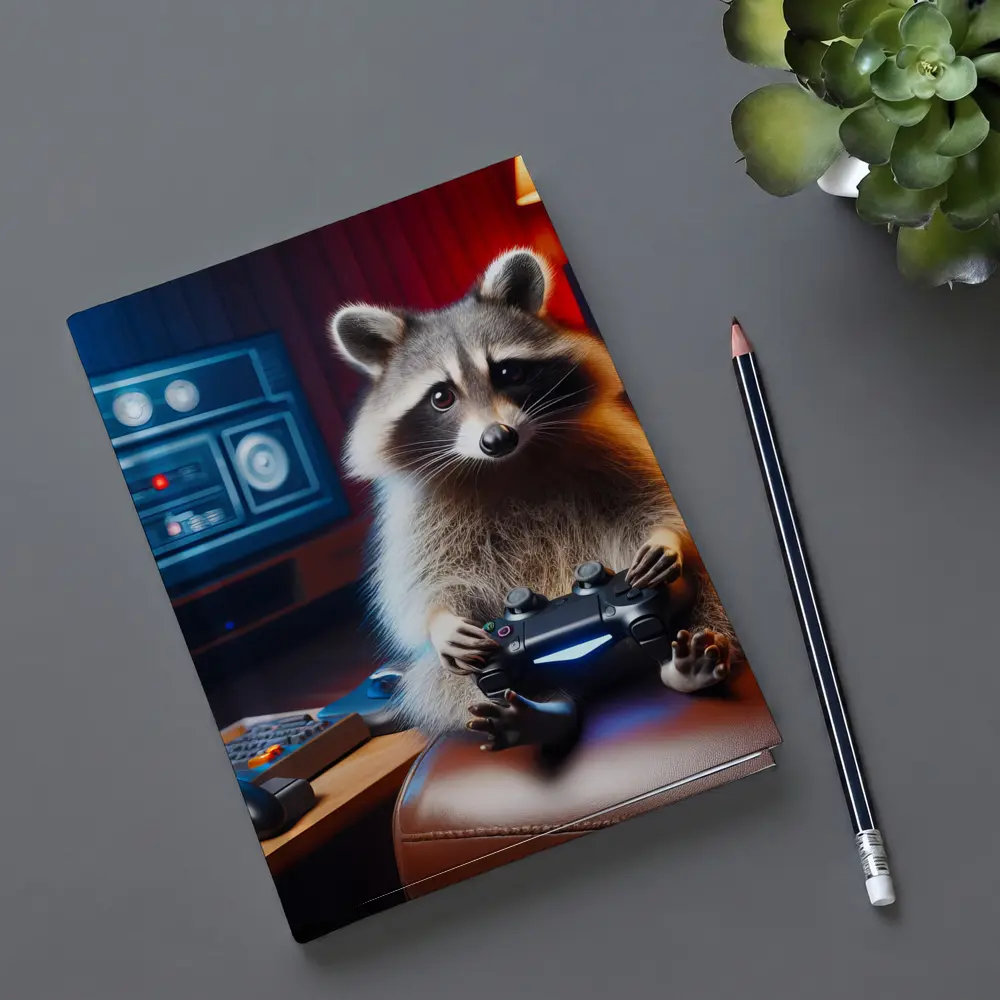 Raccoon Gamer Playing Controller in Gaming Room – Notebooks