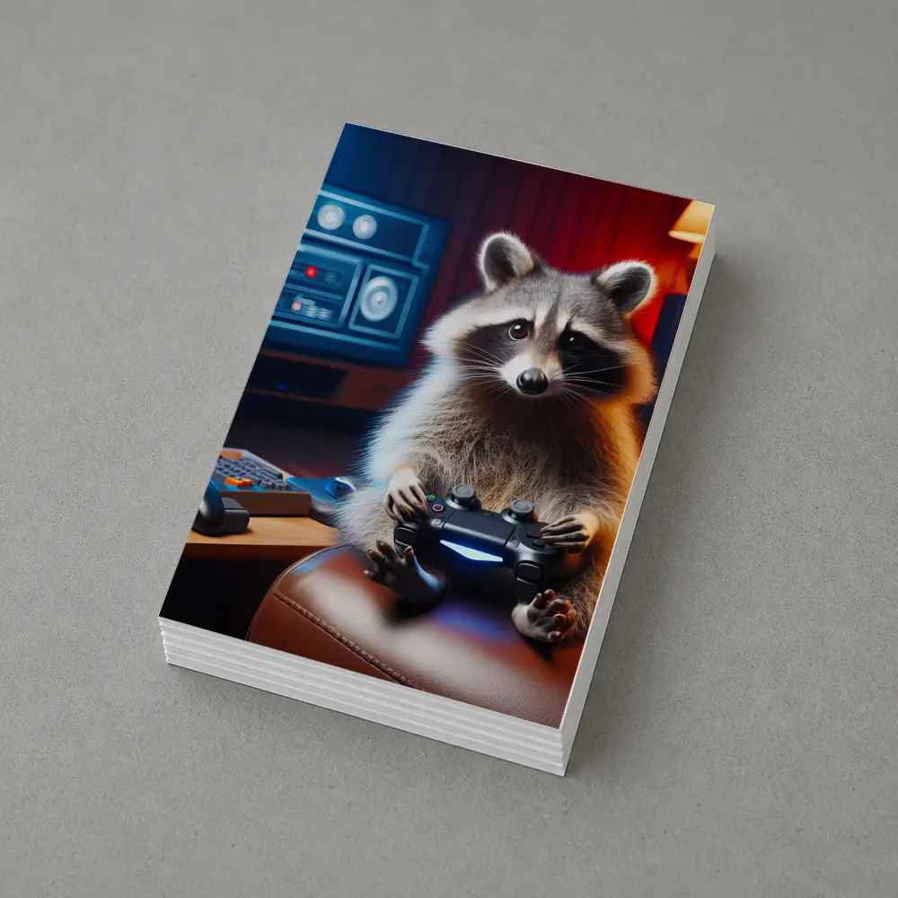Raccoon Gamer Playing Controller in Gaming Room – Postcards