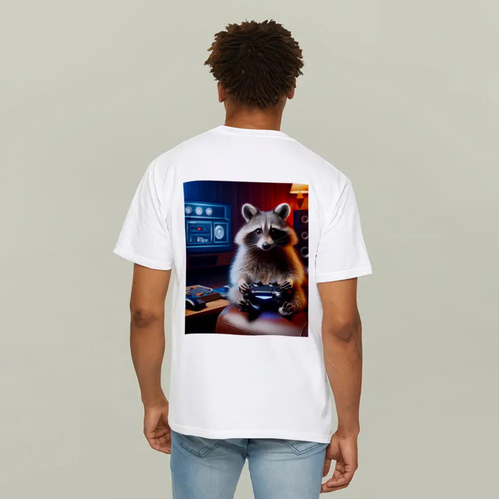 Raccoon Gamer Playing Controller in Gaming Room – T-Shirts