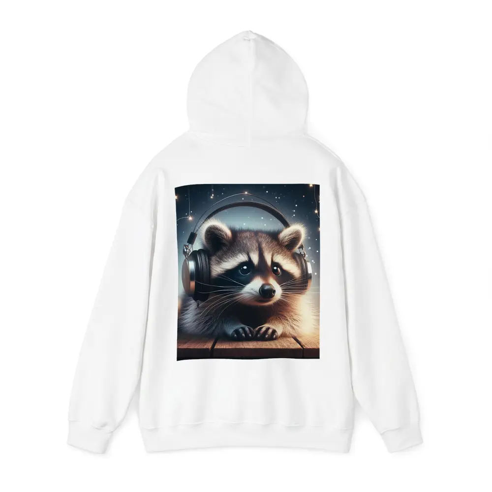 Raccoon Wearing Headphones Starry Night Background – Hoodies
