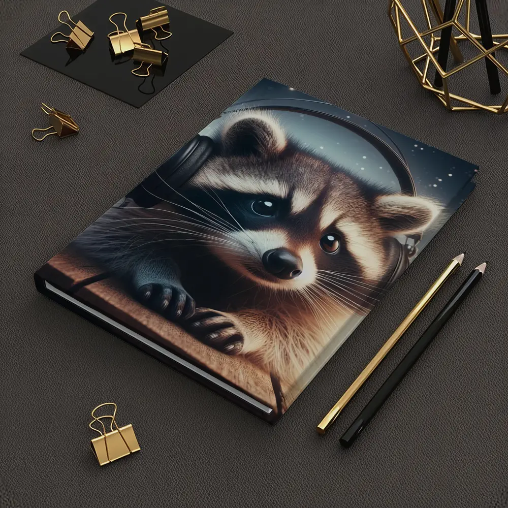 Raccoon Wearing Headphones Starry Night Background – Notebooks