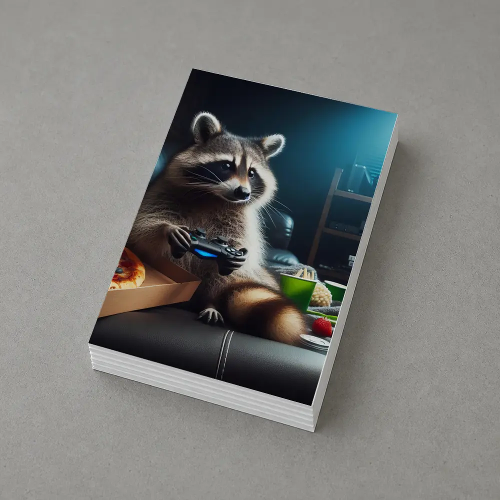 Raccoon Gaming With Pizza Night Scene – Postcards