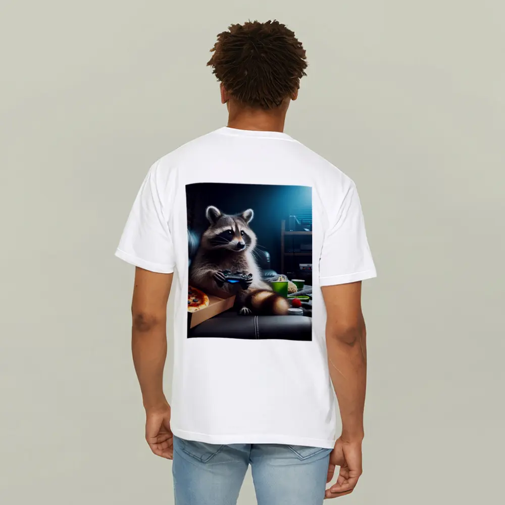 Raccoon Gaming With Pizza Night Scene – T-Shirts