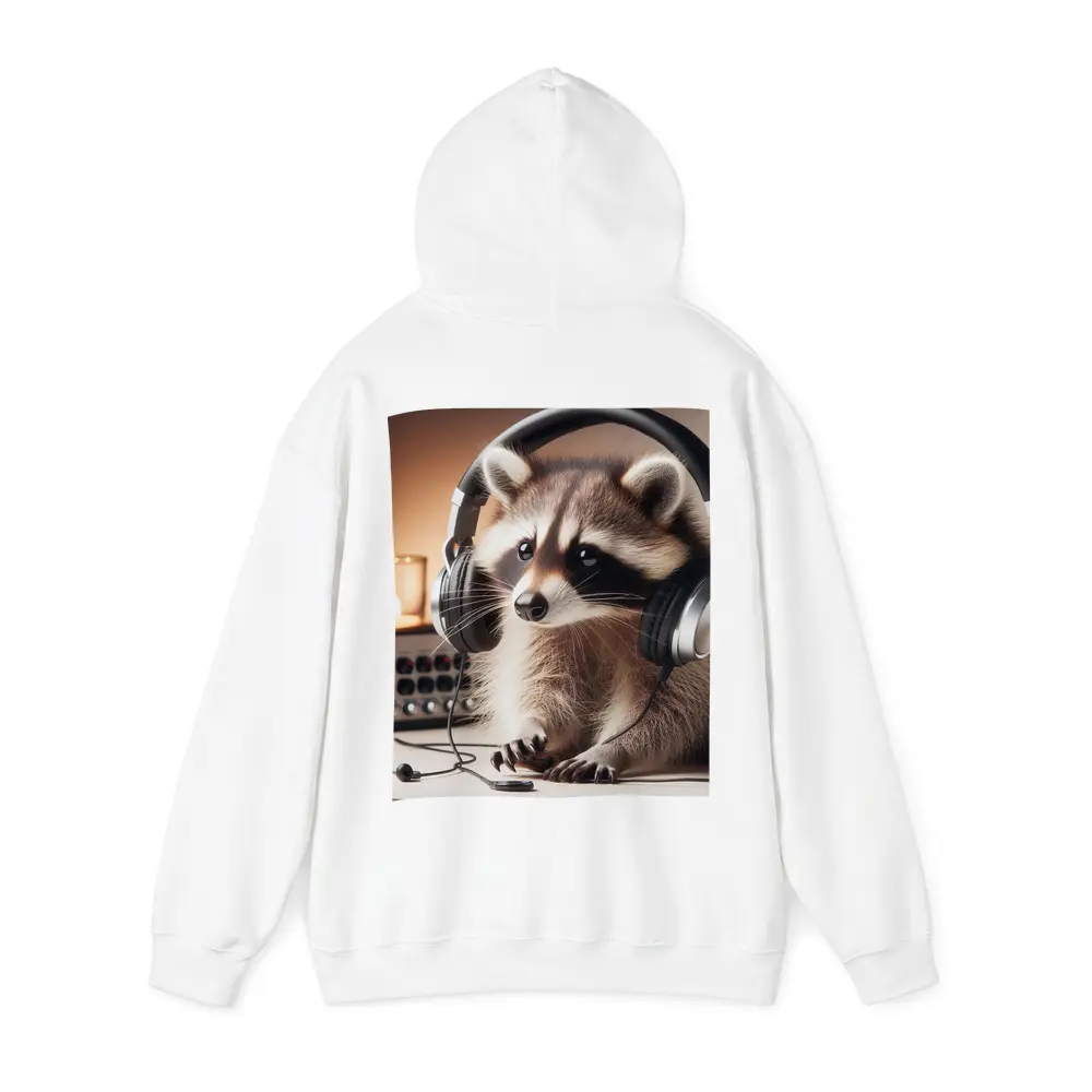 Raccoon Wearing Headphones Music Studio Setting – Hoodies