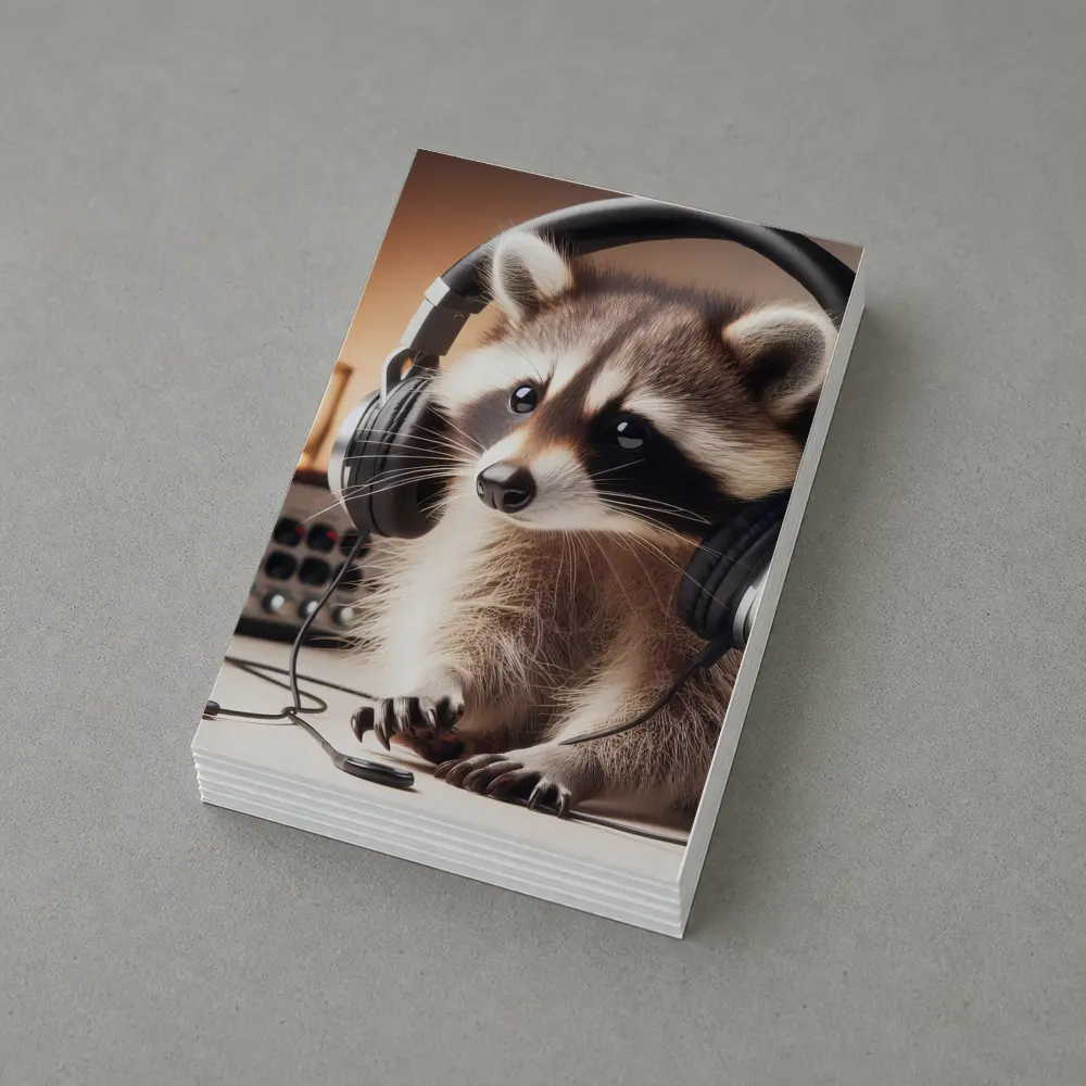 Raccoon Wearing Headphones Music Studio Setting – Postcards