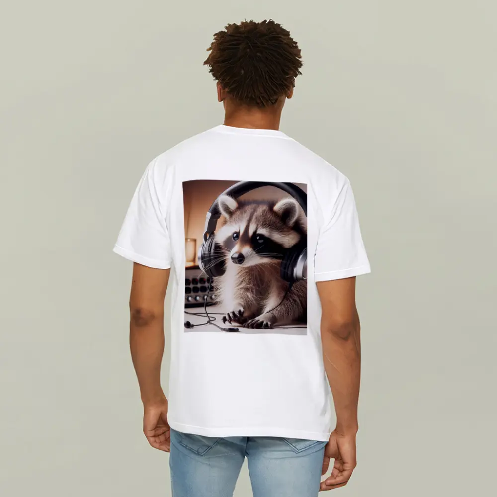 Raccoon Wearing Headphones Music Studio Setting – T-Shirts