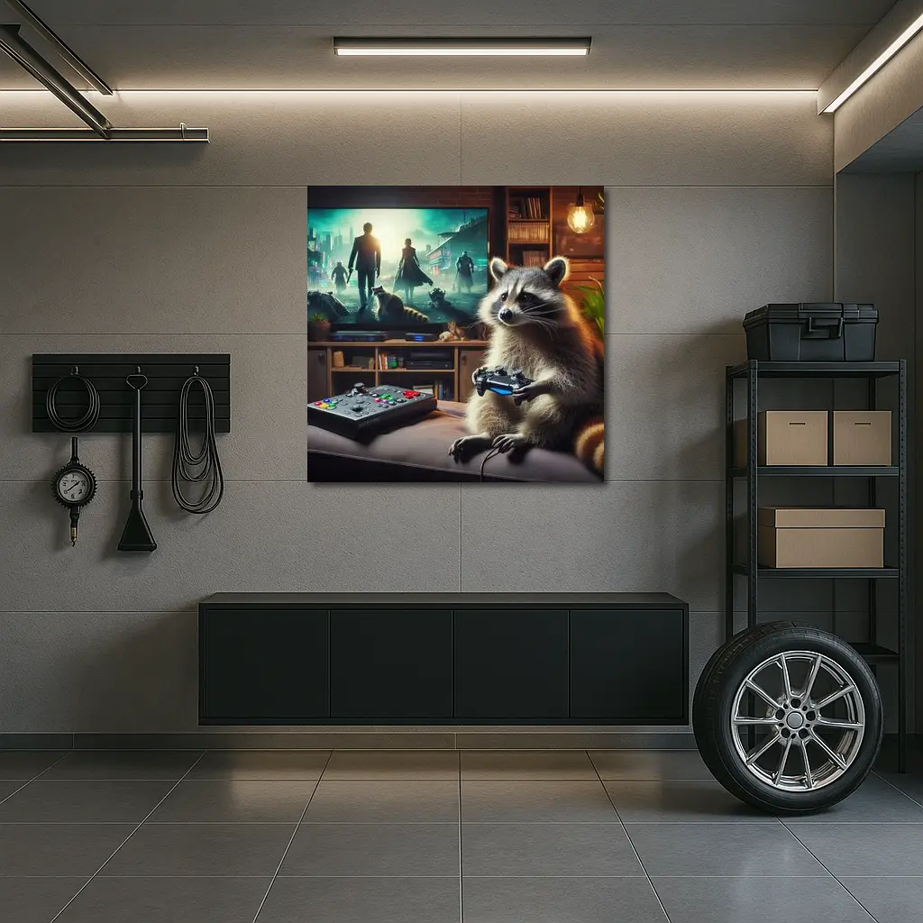 Raccoon Gaming Controller Cozy Living Room – Wall Art