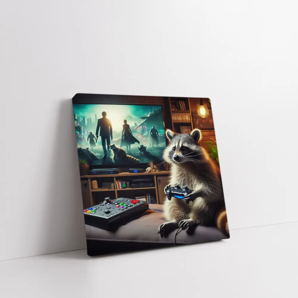 Raccoon Gaming Controller Cozy Living Room – Wall Art