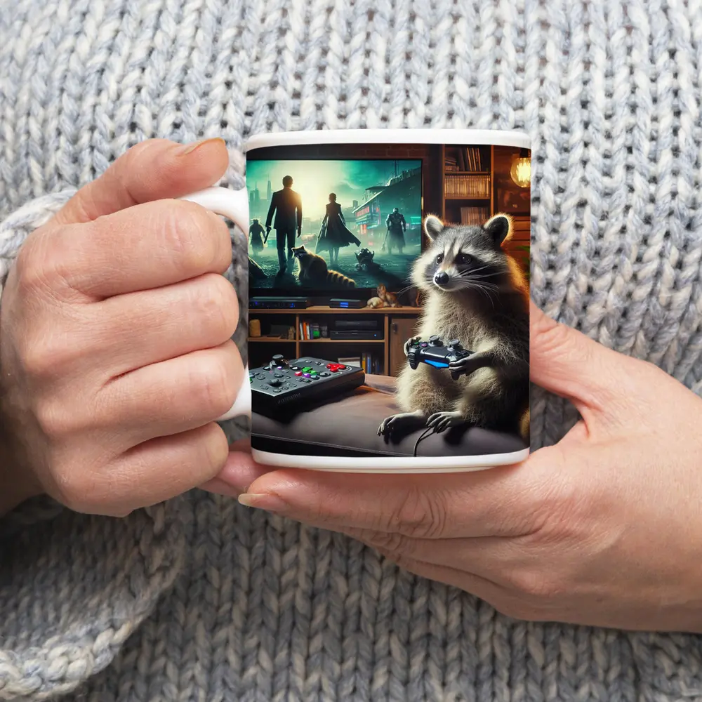 Raccoon Gaming Controller Cozy Living Room – Mugs