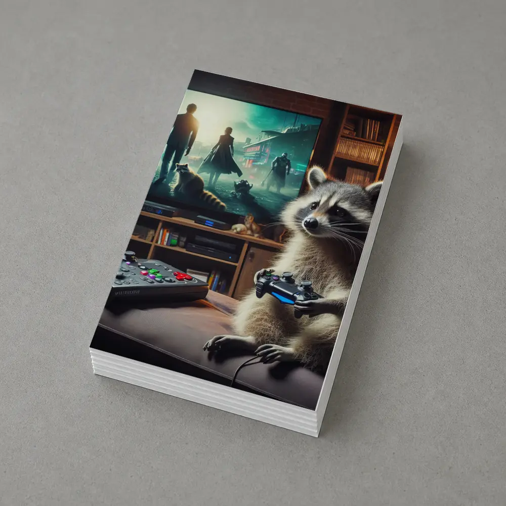 Raccoon Gaming Controller Cozy Living Room – Postcards