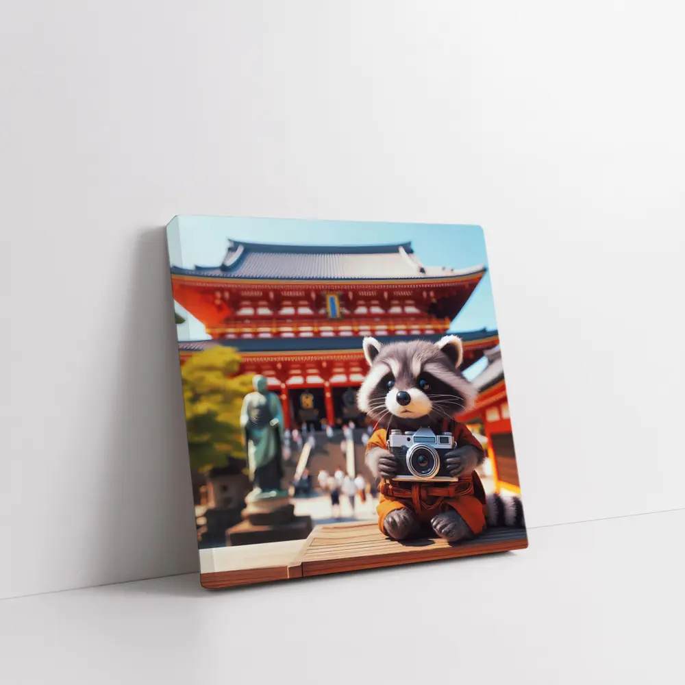 Raccoon Tourist Holding Camera Japanese Temple – Wall Art