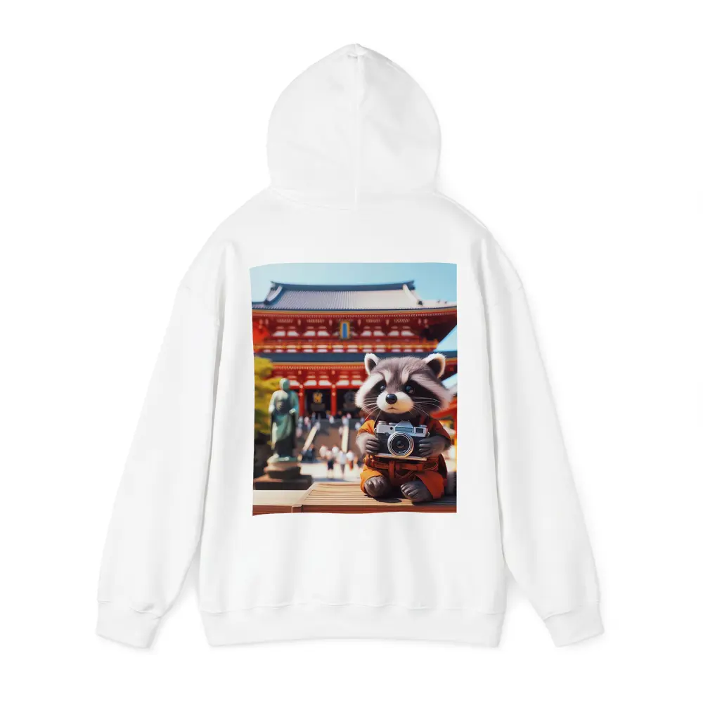 Raccoon Tourist Holding Camera Japanese Temple – Hoodies