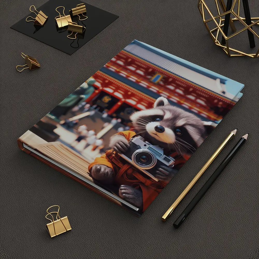 Raccoon Tourist Holding Camera Japanese Temple – Notebooks