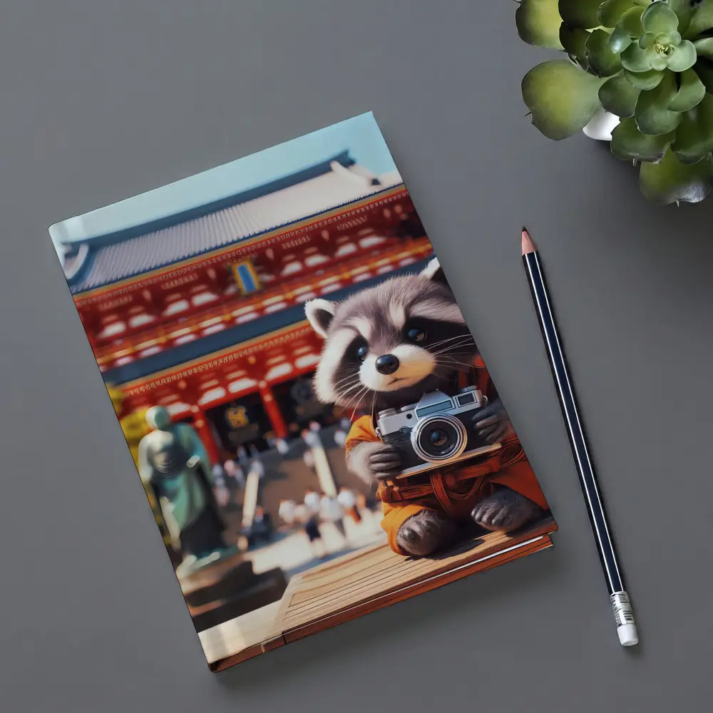 Raccoon Tourist Holding Camera Japanese Temple – Notebooks