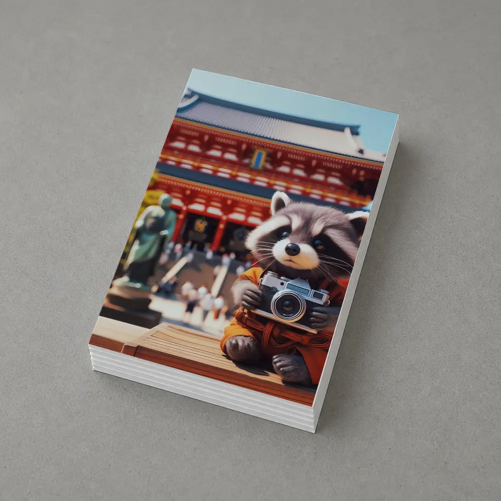 Raccoon Tourist Holding Camera Japanese Temple – Postcards